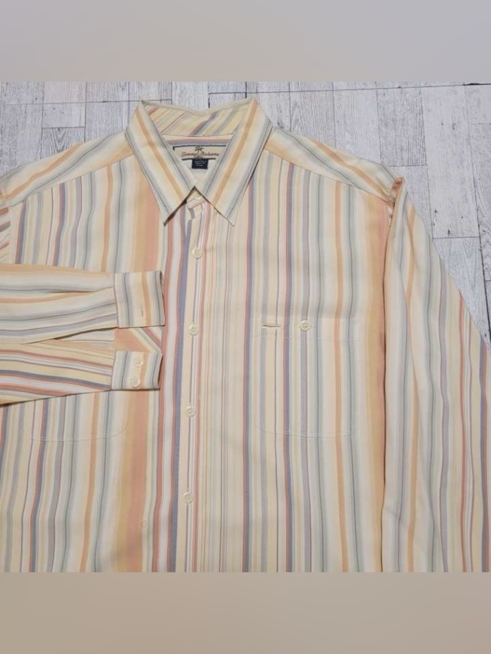Men's Tommy Bahama 100% Silk Striped Long Sleeve Summer Button Up Shirt Size L